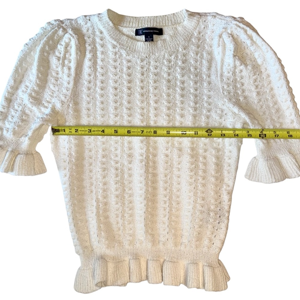 INC International Concepts Cream Knit Ruffle Hem Sweater - Picture 5 of 11
